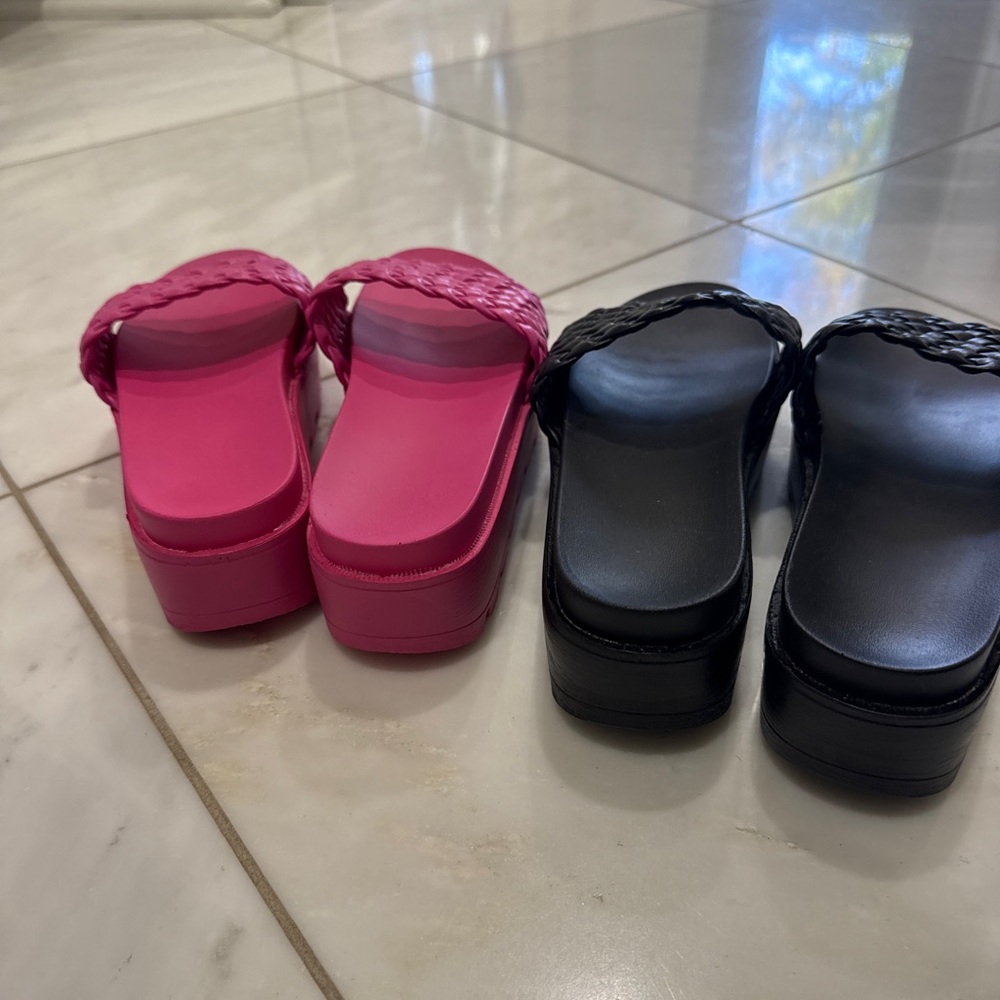 Woven Slide Sandals - Black & Hot Pink - Picture 3 of 4